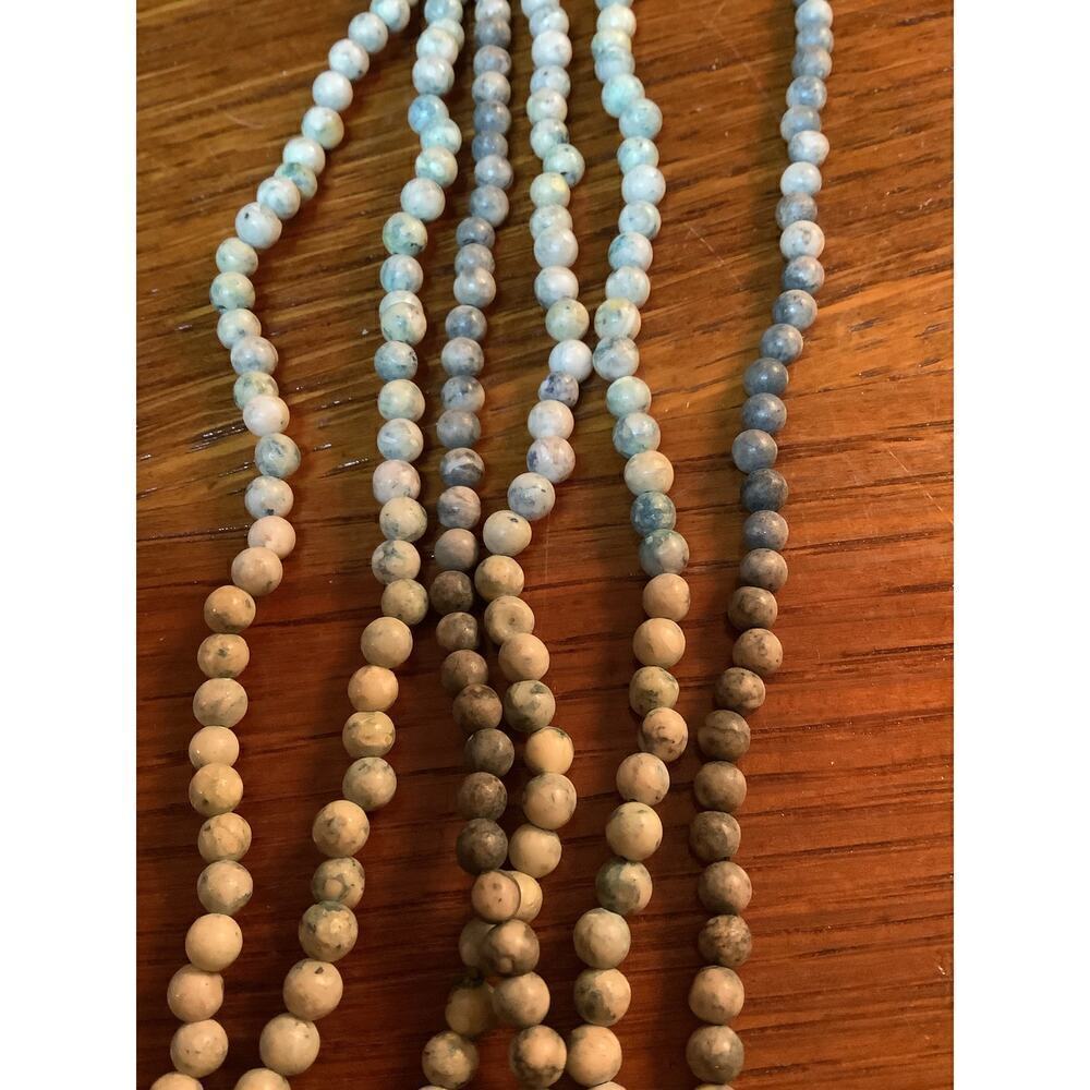 Vintage Stone Bead Necklace Lot of 3 Long Strands Blue Gray Cream Boho